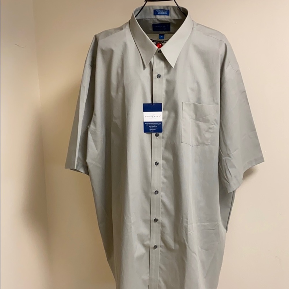Towncraft Mens Short Sleeve Wrinkle Free Shirt Gray Button Up 20